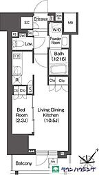 レフィールオーブ代々木 7階1LDKの間取り