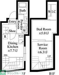 ファーヴァル代々木上原 1階1SDKの間取り