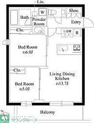 ラヴィエール千駄ヶ谷プレミアムレジデンス 3階2LDKの間取り