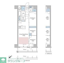 アーバネックス早稲田 6階3LDKの間取り