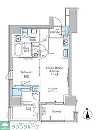 パークアクシス新宿百人町 5階2LDKの間取り