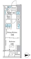 パークアクシス新宿百人町 1DKの間取図画像