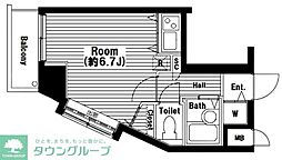 ガラ・ステージ市ヶ谷壱番館 ワンルームの間取図画像