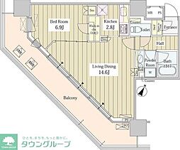 ユニゾンタワー東中野 1LDKの間取図画像