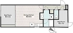 グランパセオ代々木上原 2DKの間取図画像