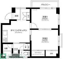 アレイム代々木上原 2DKの間取図画像