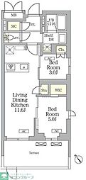 グランパーク千駄ヶ谷レジデンス 2LDKの間取図画像