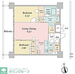 都営三田線 西台駅 徒歩6分の賃貸マンション 9階2LDKの間取り