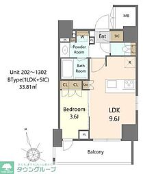 JR埼京線 十条駅 徒歩6分の賃貸マンション 11階1LDKの間取り