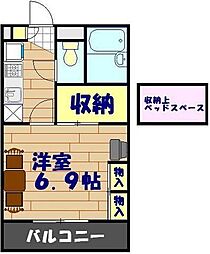 埼玉高速鉄道 川口元郷駅 徒歩16分の賃貸マンション 2階1Kの間取り