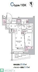 都営三田線 新板橋駅 徒歩2分の賃貸マンション 8階1DKの間取り