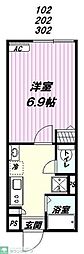 JR京浜東北・根岸線 西川口駅 徒歩7分の賃貸マンション 2階1Kの間取り