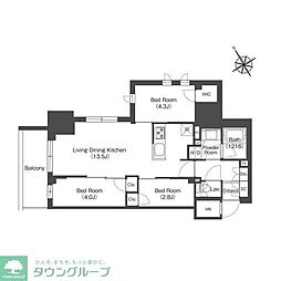 都営三田線 新板橋駅 徒歩1分の賃貸マンション 14階3LDKの間取り