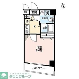 JR高崎線 尾久駅 徒歩8分の賃貸マンション 2階1Kの間取り