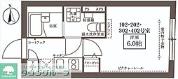 東武東上線 上板橋駅 徒歩4分の賃貸マンション 2階1Kの間取り