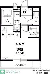 JR山手線 駒込駅 徒歩2分の賃貸マンション 2階ワンルームの間取り