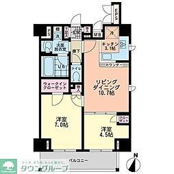 埼玉高速鉄道 赤羽岩淵駅 徒歩6分の賃貸マンション 9階2DKの間取り