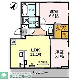 埼玉高速鉄道 川口元郷駅 徒歩14分の賃貸アパート 3階2LDKの間取り