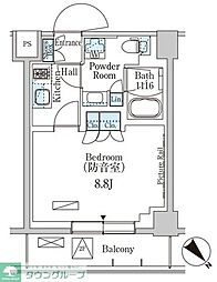 都営三田線 新板橋駅 徒歩8分の賃貸マンション 2階1Kの間取り