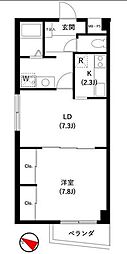 サンセゾン1 1LDKの間取図画像