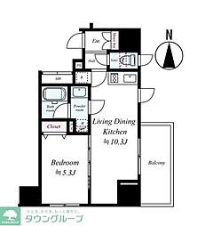 シティインデックス王子 1DKの間取図画像