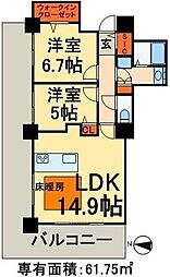 ロイヤルパークスタワー南千住 12階2LDKの間取り