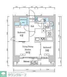 デュオフラッツ浅草蔵前 8階2LDKの間取り