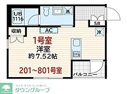 Skuld墨田緑 2階ワンルームの間取り