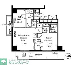 パークアクシス元浅草ステージ 13階2LDKの間取り