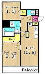 カスタリア浅草橋 3階2LDKの間取り