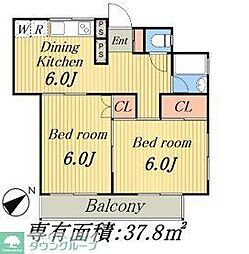 東京メトロ千代田線 西日暮里駅 徒歩4分の賃貸マンション 4階2DKの間取り