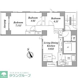 アーチフィールド浅草 4階3LDKの間取り