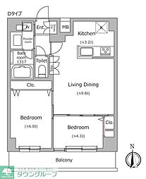 ドゥーエ南千住 5階2LDKの間取り