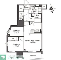 コンフォリア東上野 9階2LDKの間取り