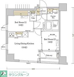 アーバネックス日本橋水天宮 5階2LDKの間取り