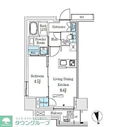 コスモグラシア浅草 9階1LDKの間取り