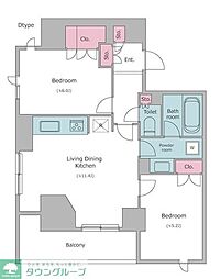 レジディア文京本郷4 2LDKの間取図画像