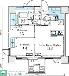 リビオメゾン新大橋 2LDKの間取図画像