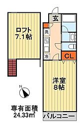 京成千原線 千葉寺駅 徒歩24分の賃貸アパート 1階1Kの間取り