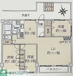 JR総武線 新検見川駅 徒歩5分の賃貸マンション 4階3LDKの間取り
