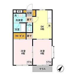 千葉都市モノレール みつわ台駅 徒歩14分の賃貸アパート 1階2DKの間取り