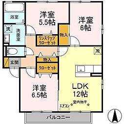 JR内房線 浜野駅 徒歩13分の賃貸アパート 2階3LDKの間取り