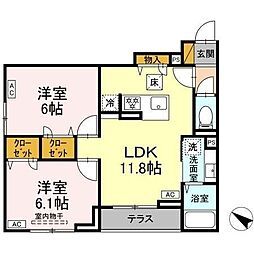 京成千葉線 千葉中央駅 徒歩8分の賃貸アパート 2階2LDKの間取り
