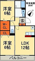 JR総武線 稲毛駅 徒歩18分の賃貸アパート 3階2LDKの間取り