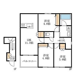 東武野田線 塚田駅 徒歩20分の賃貸マンション 2階3LDKの間取り