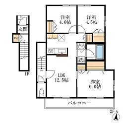 京成千原線 大森台駅 徒歩5分の賃貸マンション 1階3LDKの間取り