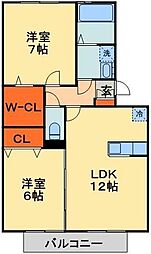 千葉都市モノレール 桜木駅 徒歩18分の賃貸アパート 1階2LDKの間取り
