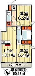 JR内房線 浜野駅 徒歩11分の賃貸アパート 2階2LDKの間取り