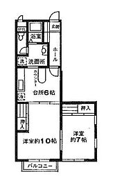 JR総武本線 四街道駅 徒歩27分の賃貸アパート 2階2DKの間取り