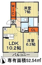 京成千原線 学園前駅 徒歩12分の賃貸アパート 3階2LDKの間取り